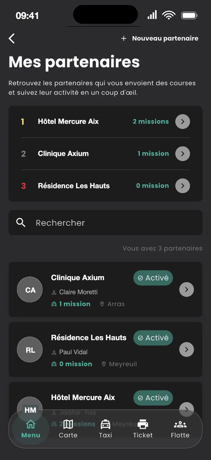 Écran Mes partenaires