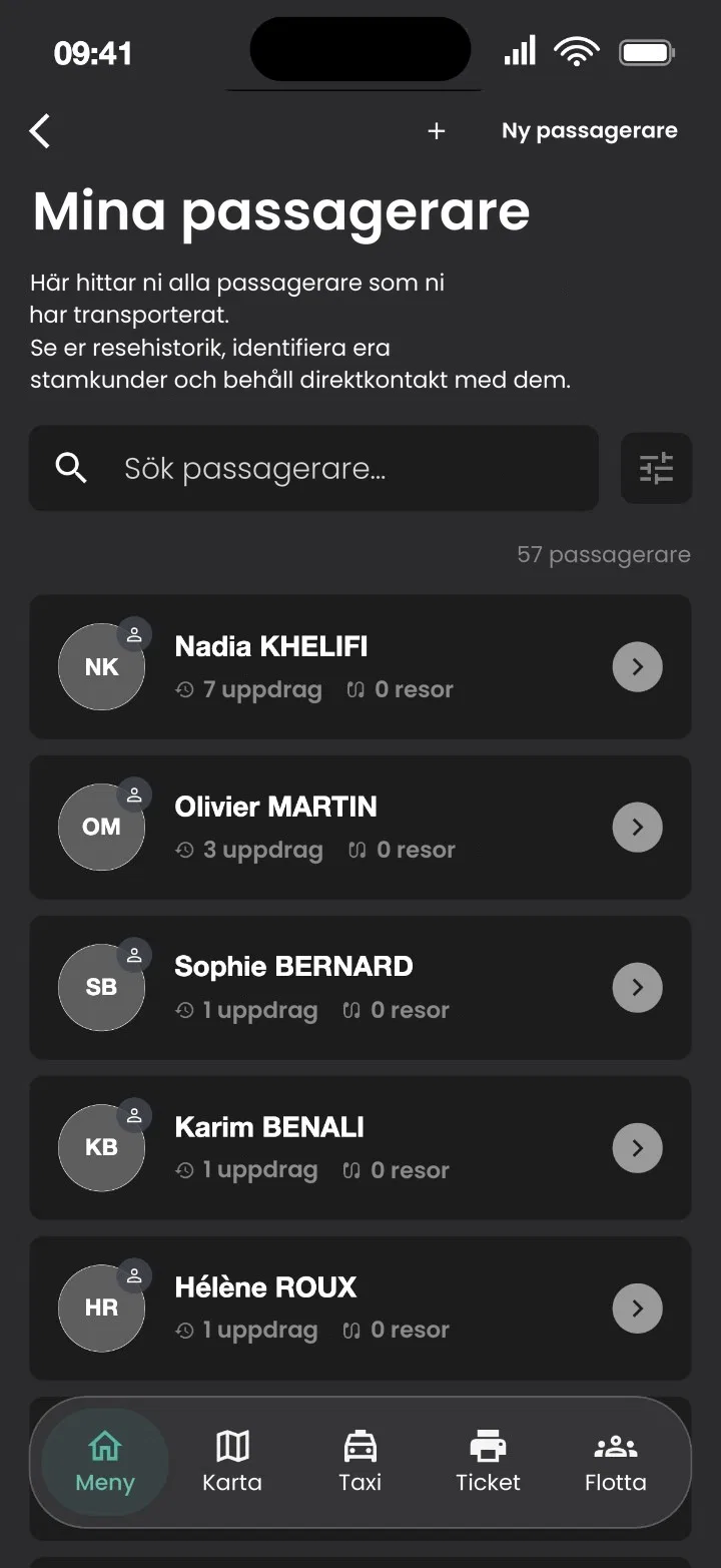 Skärmen Mina passagerare