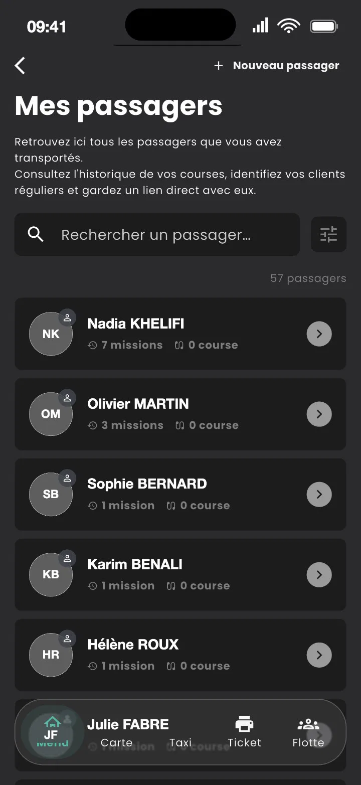 Écran Mes passagers