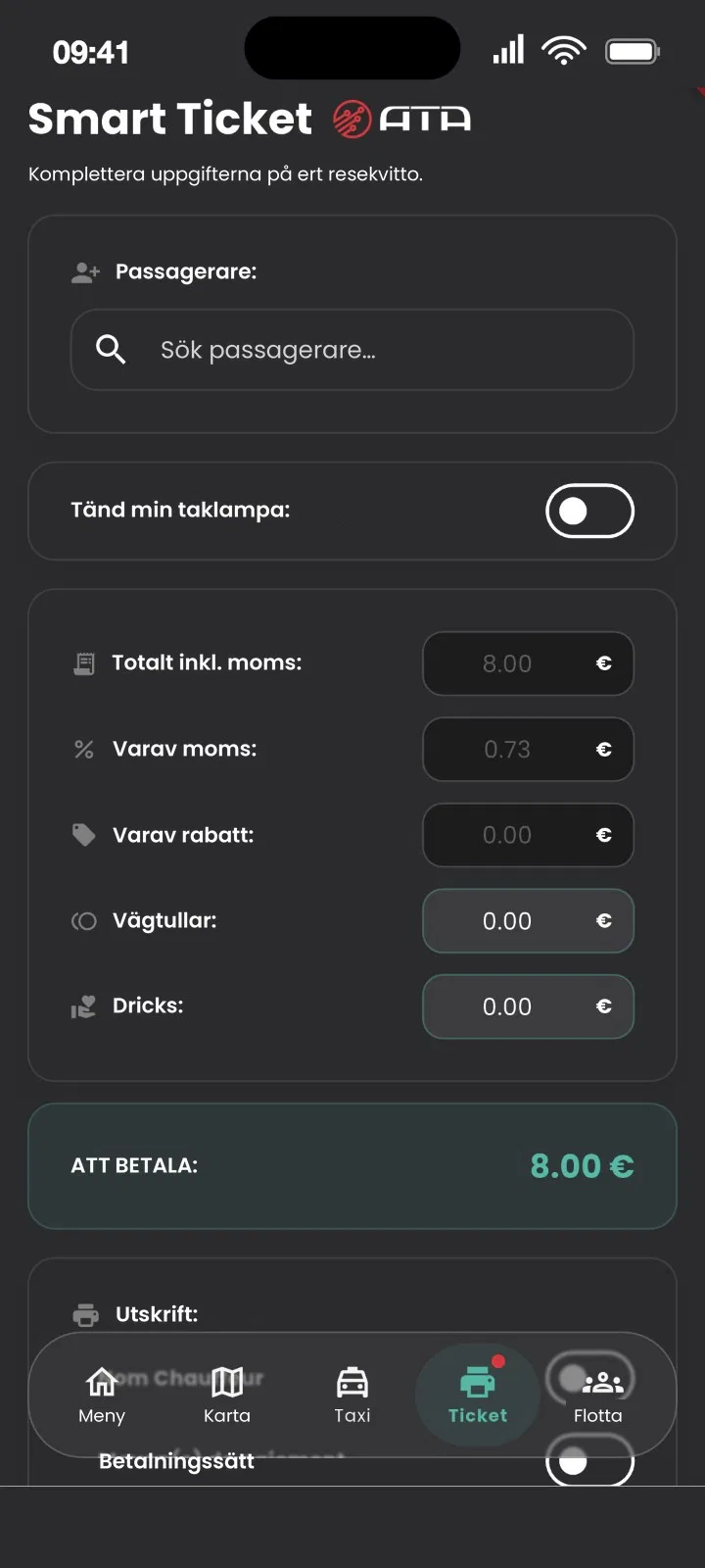 Skärmen Smart Ticket