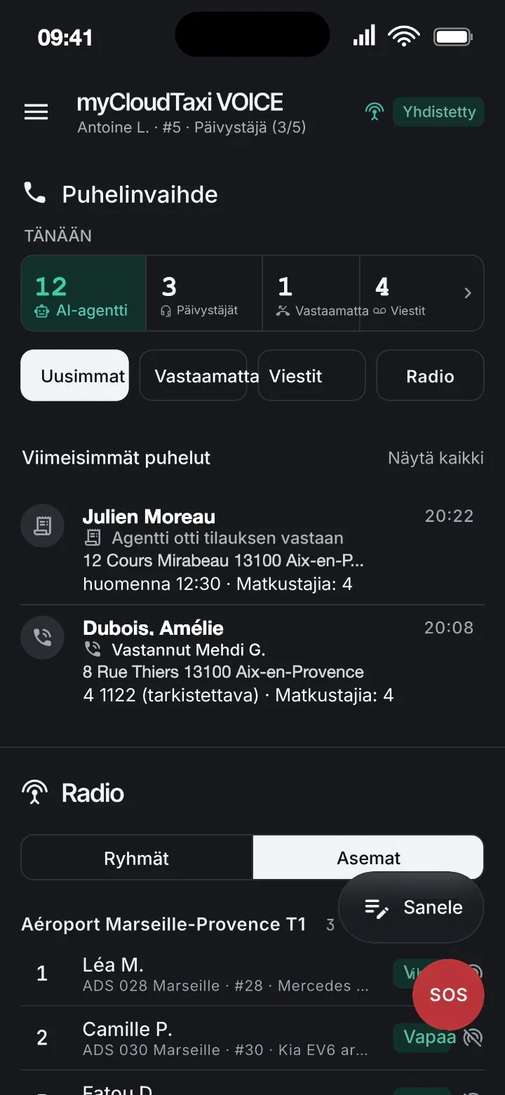 myCloudTaxi VOICE -näkymä