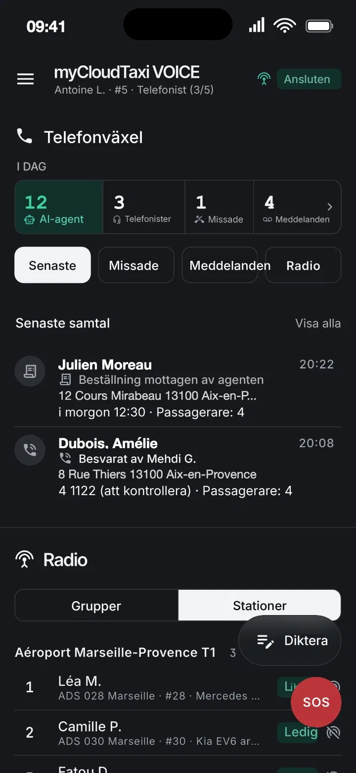 Skärmen myCloudTaxi VOICE