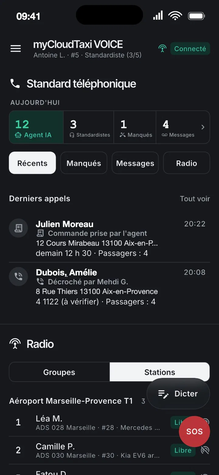 Écran myCloudTaxi VOICE
